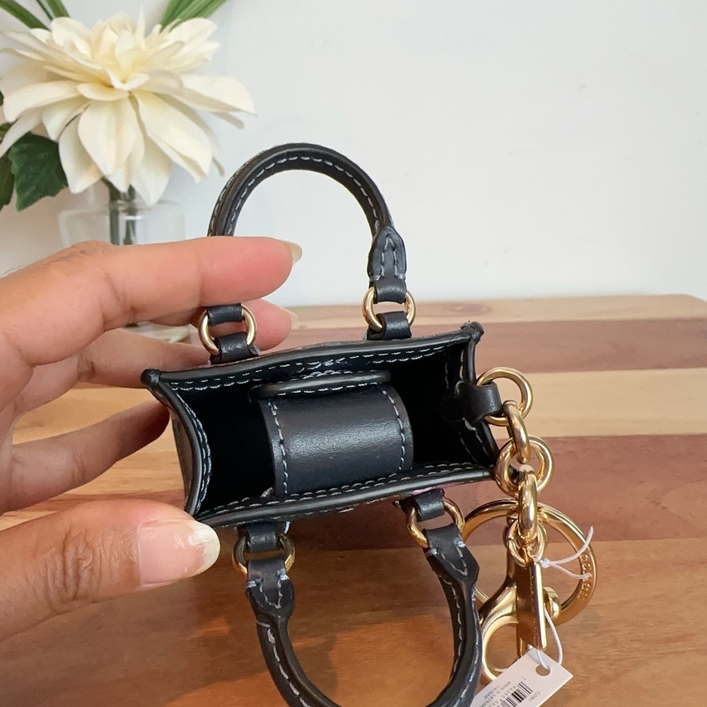 NWT Coach North /South Mini Tote Bag Charm In Signature Canvas With Cherry Print - Picture 4 of 5
